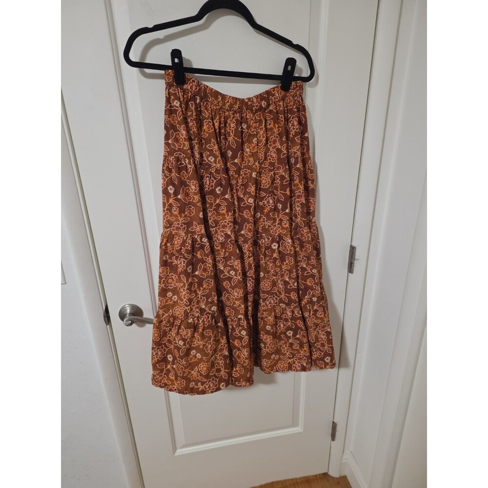 J Crew New Tiered Pull-On Maxi Skirt in Vintage Vines sz S Pecan Color Cotton
